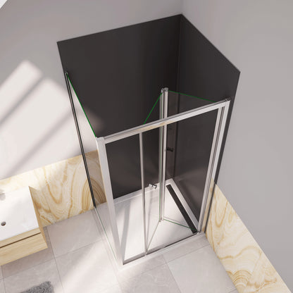 Box Doccia Angolare Alto 185 cm Porta a Soffietto con Parete Laterale in Vetro Temperato 5 mm Cromato