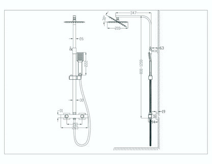 OCEAN ITALY Doccia Quadrata con Design Moderno, Saliscendi Doccia Regolabile, Doccia Soffione in Acciaio Inox Anticalcare