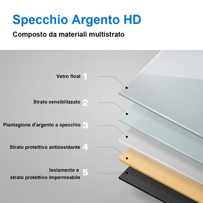 Ocean Specchio da Bagno Quadrato Con LED, Antiappannamento, Luce Bianca Fredda 6000K, Interruttore di Comando Singolo Intelligente, IP44, Certificazione CE