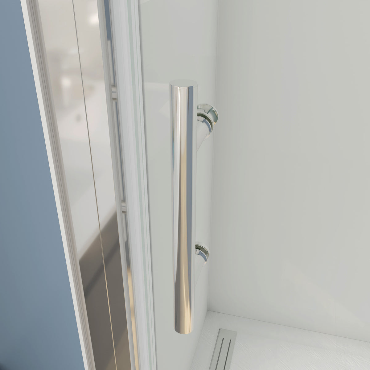 Porta Battente Per Nicchia 70-76-80-86-90-100x185 cm in Vetro Temperato Trasparente da 5mm Ingresso Totale Profilo Cromato