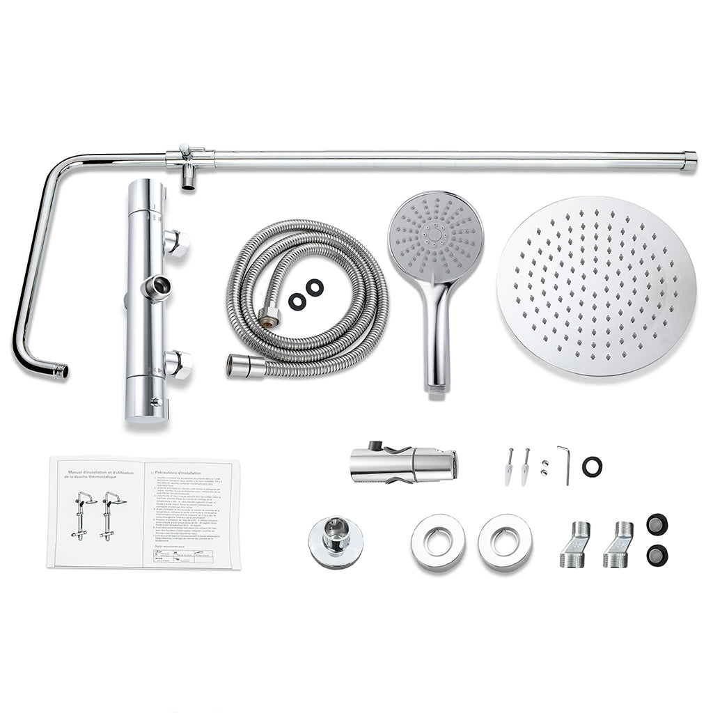 Colonna doccia termostatica con soffione tondo da 25cm di diametro e doccetta a 3 ugelli