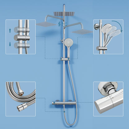 Colonna doccia termostatica con soffione quadrato 20x20 e doccetta a 3 getti, regolabile in altezza 72-125 cm