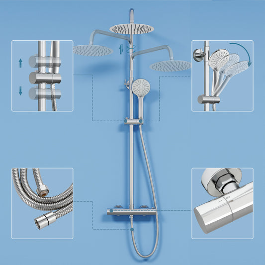 Colonna doccia termostatica con soffione tondo da 25cm di diametro e doccetta a 3 ugelli
