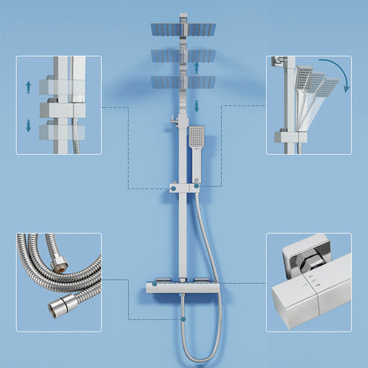 Colonna doccia termostatica con soffione quadrato 25x25 e doccetta a 3 getti