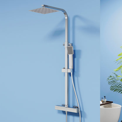 Colonna doccia termostatica con soffione quadrato 20x20 e doccetta a 3 getti, regolabile in altezza 73-115 cm