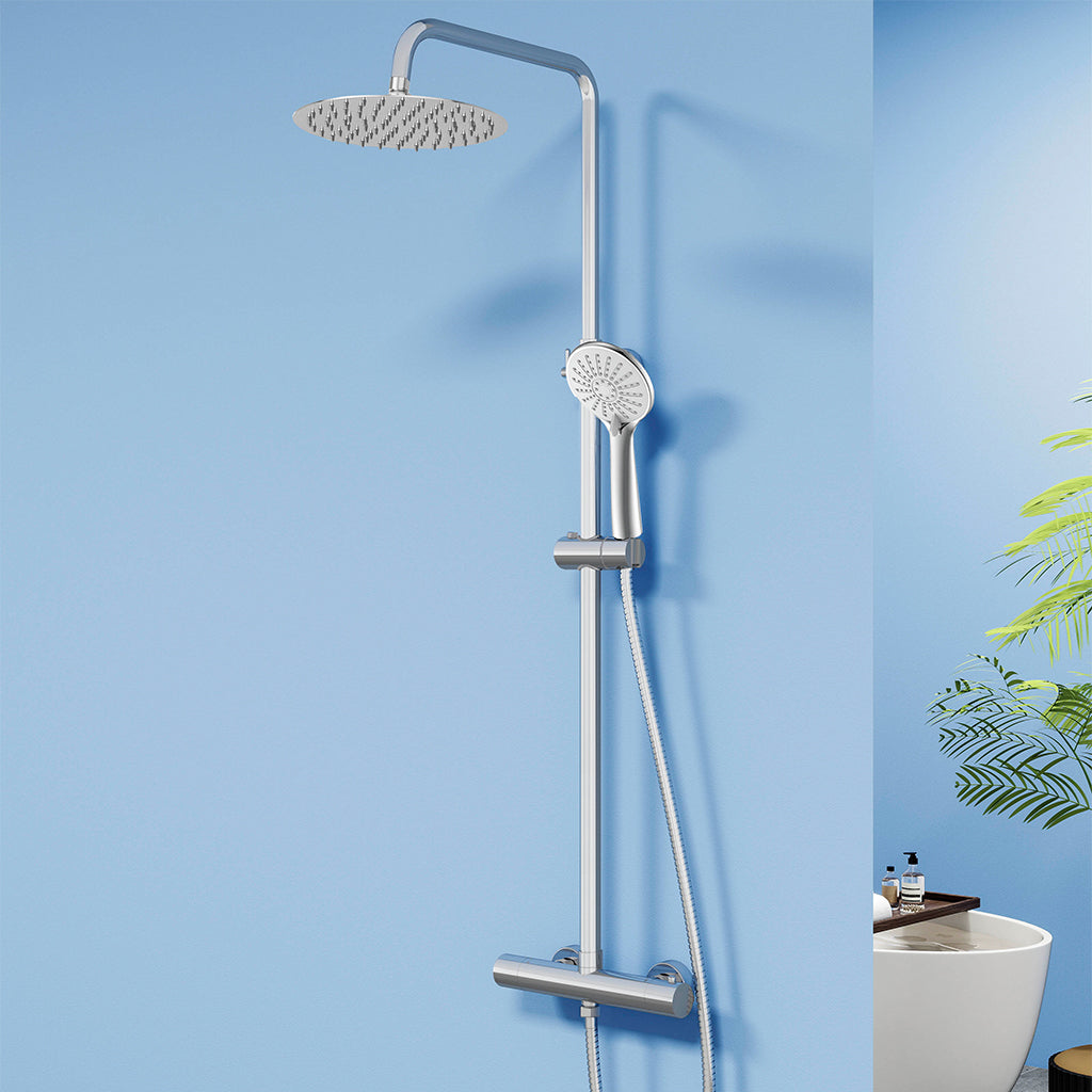 Colonna doccia termostatica con soffione tondo da 25cm di diametro e doccetta a 3 ugelli