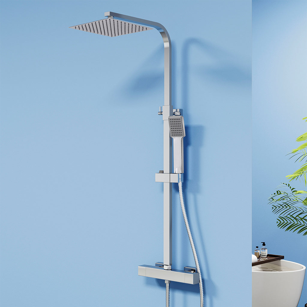 Colonna doccia termostatica con soffione quadrato 25x25 e doccetta a 3 getti