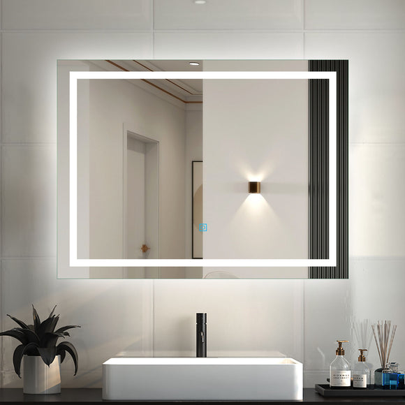 Decorativi Specchio LED da bagno (114x74cm) Retroiluminato con  illuminazione (OBK221) Freddo Bianco