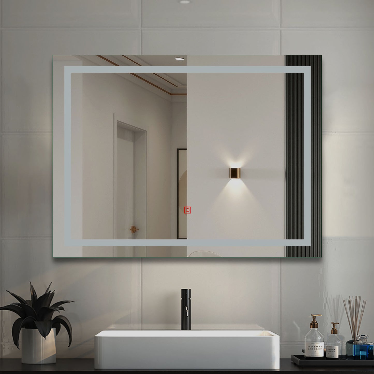 Specchio da bagno con illuminazione a LED Specchio rettangolare bianco freddo con funzione antiappannamento, interruttore tattile, specchio a parete