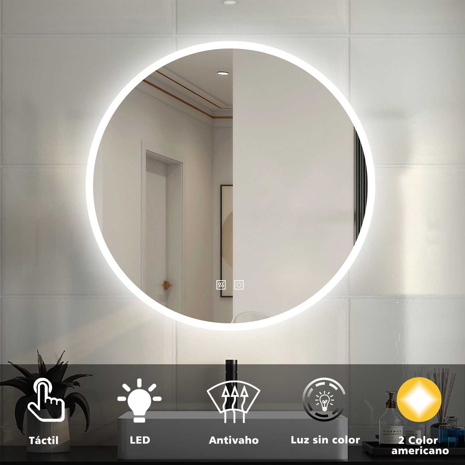 Specchio bagno retroilluminato led rotondo a filo lucido 70 80 LUZON Specchio bagno retroilluminato led rotondo a filo lucido 70 80 LUZON