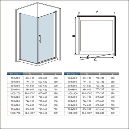 Box Doccia Angolare Porta Battente Fissa Parete Laterale Alto 187/197cm Vetro 6mm Temperato Anticalcare con Barra Stabilizzatrice ad Angolo