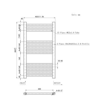 Bagno Radiatore Termoarredo Scaldasalviette Altezza 800MM Antracite