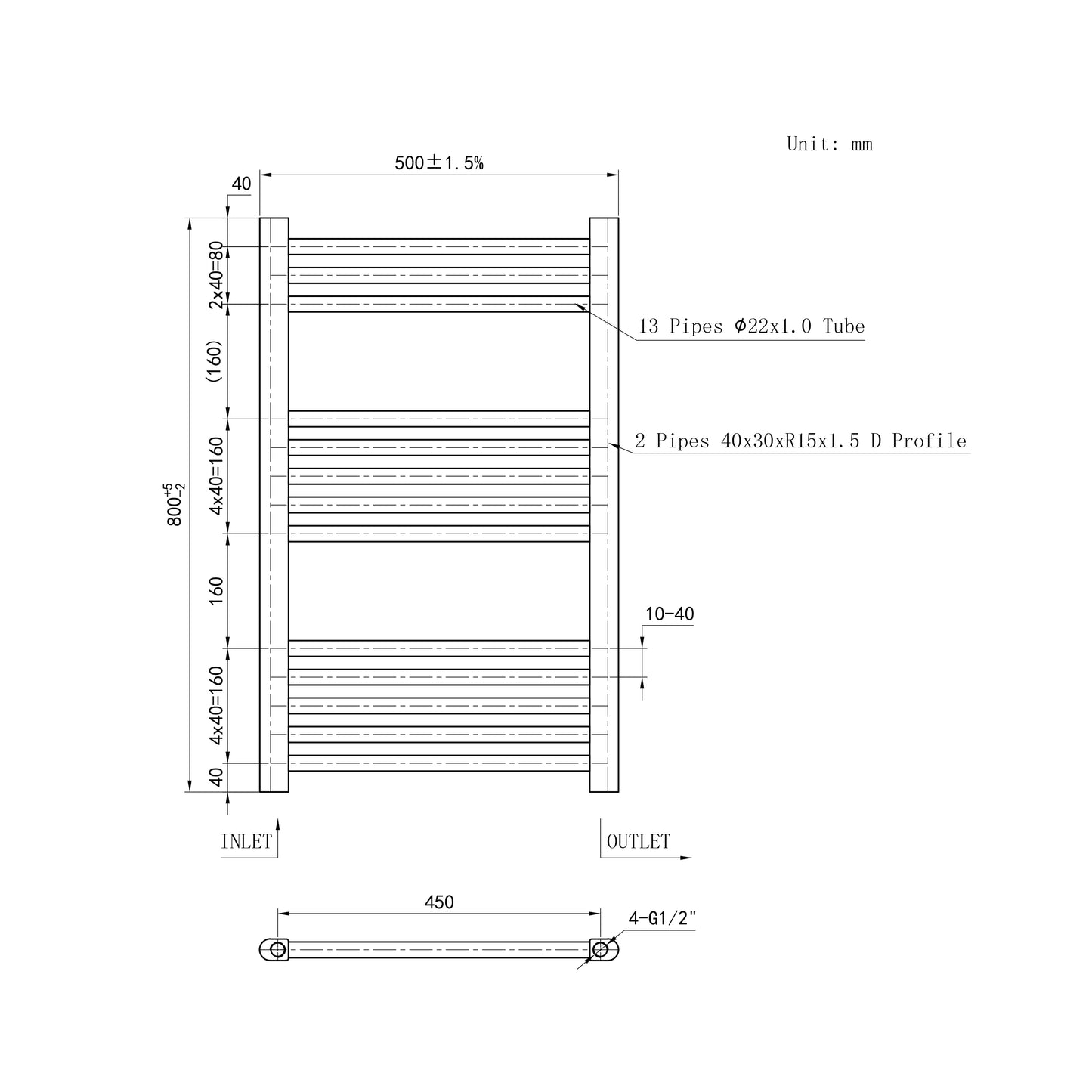 Bagno Radiatore Termoarredo Scaldasalviette Altezza 800MM Antracite