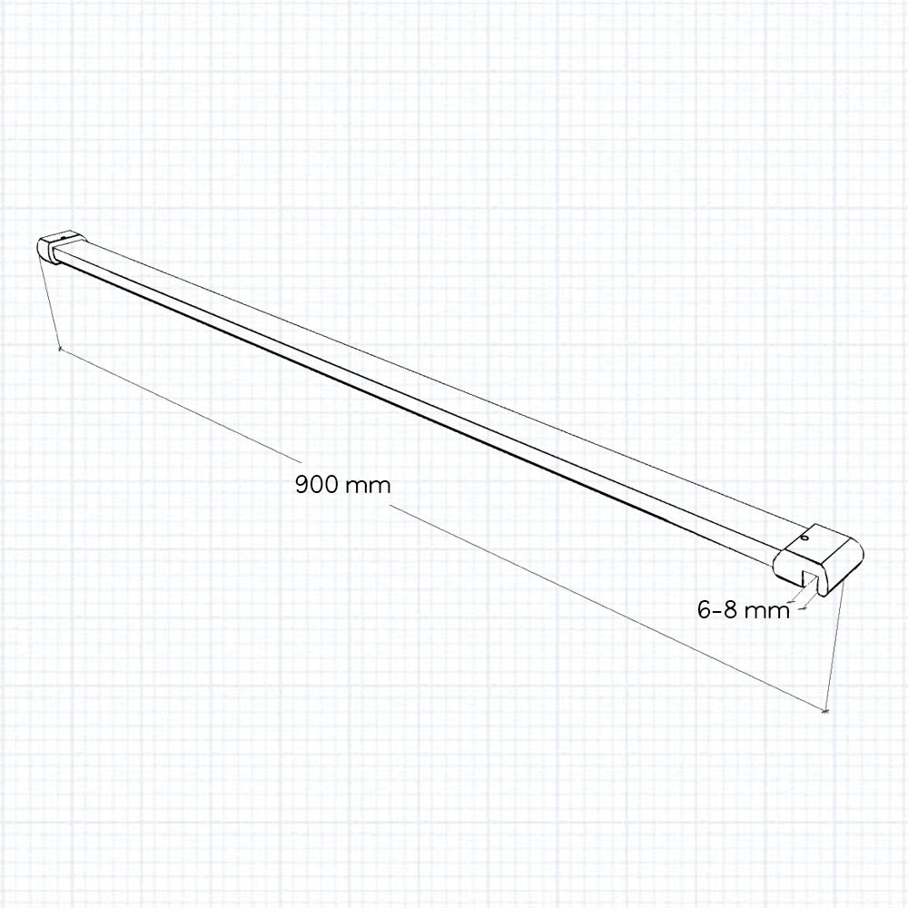 Ocean Walk In Doccia 185 / 195 cm Parete Fissa in Vetro Trasparente da 6 mm Trasparente Anticalcare Barra Stabilizzatrice da 90 cm