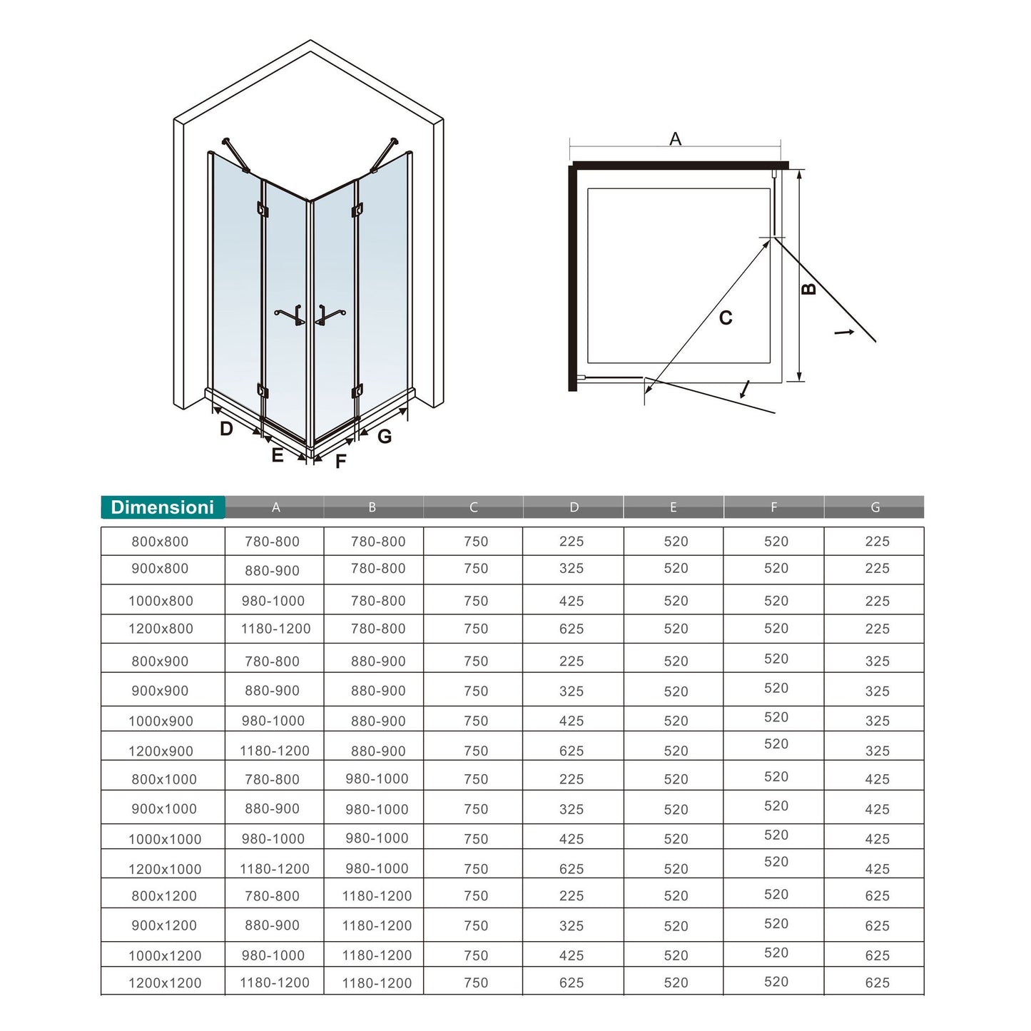 Box Doccia Angolare Apertura Battente Alto 190cm con Pareti Fisse Vetro Temperato Trasparente Anticalcare 8 mm Barre Stabilizzatrici Ocean