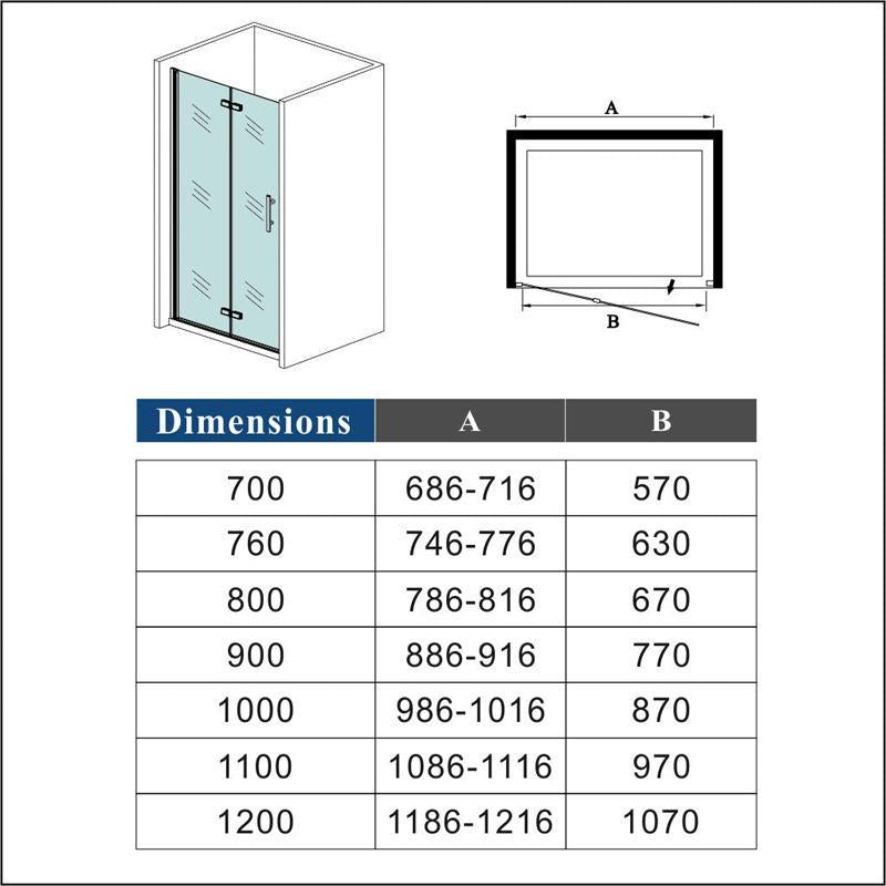 Box Doccia 185/195cm Per Nicchia Porta Pieghevole-Battente Due Ante in Vetro Temperato Trasparente Anticalcare Da 6mm Ocean