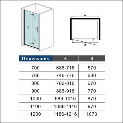 Box Doccia 185/195cm Per Nicchia Porta Pieghevole-Battente Due Ante in Vetro Temperato Trasparente Anticalcare Da 6mm Ocean