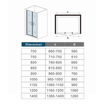 Ocean Box Doccia Porta Per Nicchia 185/195cm Doppie Ante Battenti Saloon in Vetro 6mm Temperato Trasparente Anticalcare Dimensioni Multiple