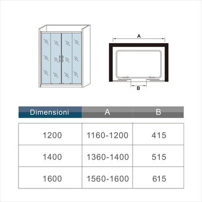 Ocean Porta Doccia Per Nicchia Alta 190cm 2 Ante scorrevoli Apertura Centrale in Vetro Temperato Trasparente Da 5mm Dimensioni Multiple