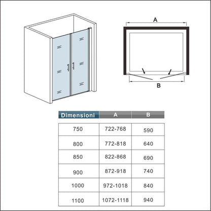 Ocean-porta-battente- Ocean box doccia nicchia alta 195cm cabina doccia apertura a battente cristallo temperato trasparente anticalcare