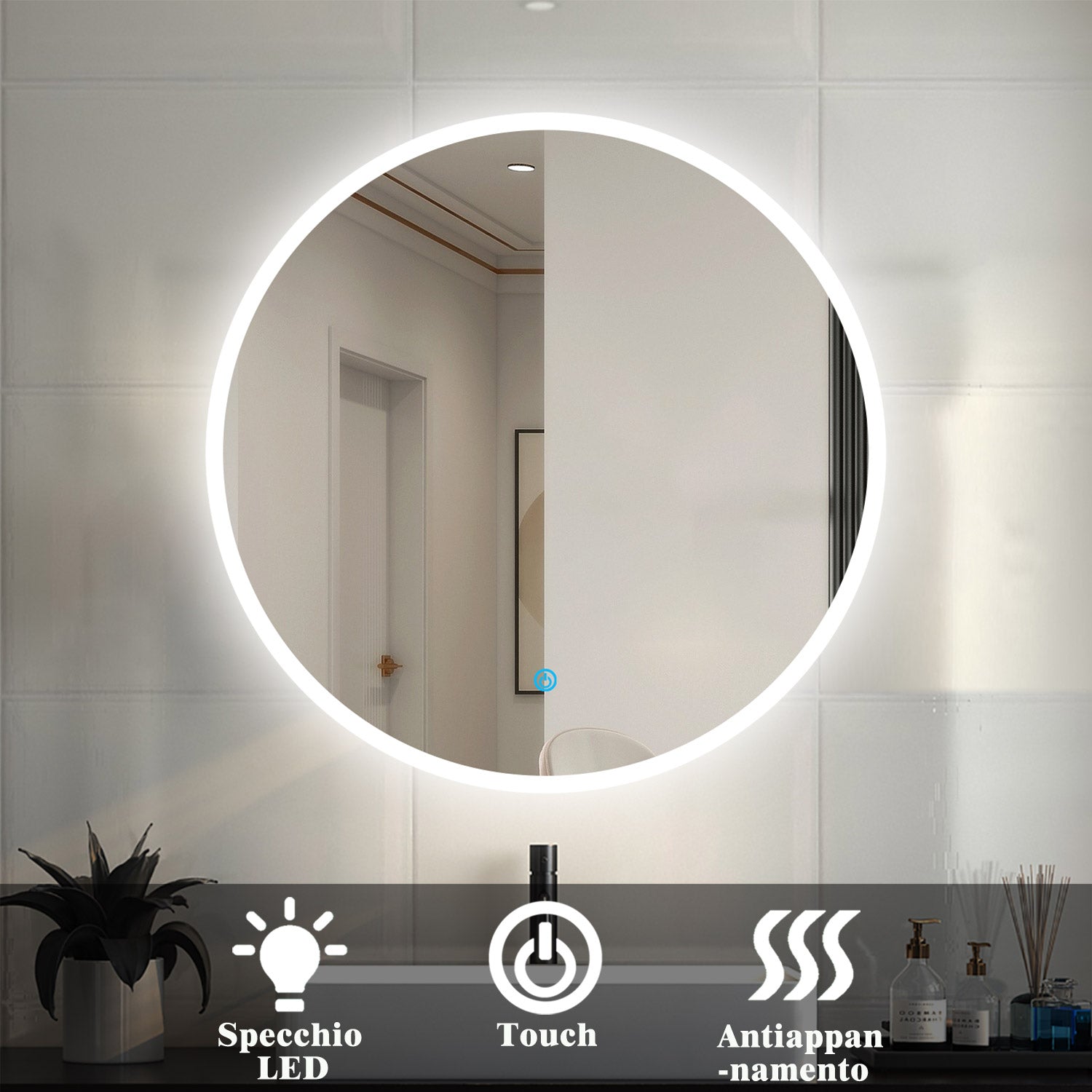 Specchio Tondo LED con sistema touch Ø60/70/80/90 cm BALI