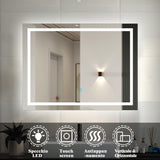 Specchio da bagno con illuminazione a LED Specchio rettangolare bianco freddo con funzione antiappannamento, interruttore tattile, specchio a parete