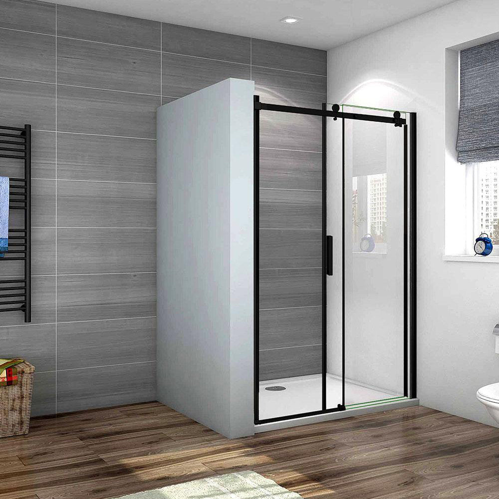 Ocean Box Doccia 200cm Porta Per Nicchia Scorrevole Vetro 8mm Temperato Trasparente Anticalcare Telai in Alluminio Nero Opaco Dimensioni Multiple