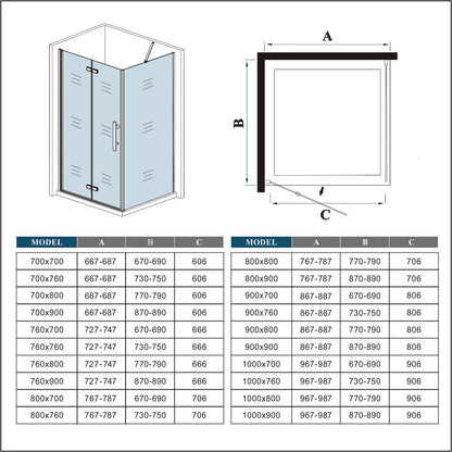 Ocean Box Doccia 195cm Porta Pieghevole con Parete Fissa Vetro 6mm Temperato Anticalcare e Barra Stabilizzatrice Varie Dimensioni