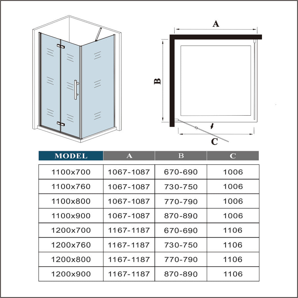 Ocean Box Doccia Angolare alto 185cm Porta Pieghevole a Libro e Parete Laterale con Barra Stabilizzatrice Vetro 6 mm Temperato Anticalcare