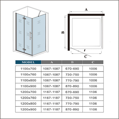 Ocean Box Doccia Angolare alto 185cm Porta Pieghevole a Libro e Parete Laterale con Barra Stabilizzatrice Vetro 6 mm Temperato Anticalcare